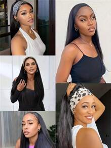 Headband Wig Human Hair Straight For Women Glueless None Lace Front Human Hair Headband Wig Brazilian Virgin Hair Machine Made Human Hair Wigs - Natural Black - View 11