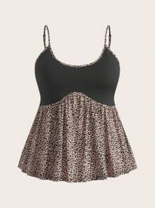 SHEIN EZwear 大码女式豹纹拼布休闲吊带背心 - 彩色 - 查看 3