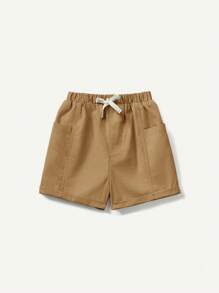 Cozy Pixies 2pcs/Set Baby Boy Solid Wave Collar Short Sleeve Cardigan And Shorts Casual Set - Brown - View 3