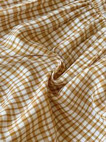 Blossori Gaun Kasual Longgar Motif Kotak-kotak Khaki untuk Anak Perempuan, dengan Kerah Lebar, Gaya Prancis Elegan untuk Musim Semi/Panas - MultiWarna - View 6