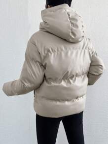 SHEIN Cottnline Women's Drawstring Hooded Padded Coat Jacket - Beige - View 2