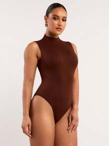 Silquee Magic Series Sexy Plus-Size Sleeveless Casual Bodysuit, Soft & Stretchy Skin-Friendly Bodysuit With Layered Design, International Safety Certified  Women S Bodysuits, Business Cacual  Woman, Vacation Outfits Women,Summer Clothes ,Cute Summer Tops, Country Concert Outfit,Holiday Outfit,Basic For Women,Minimalism T-Shirt, Summer Outfit T-Shirt, Premium Seamless Outer Seam T-Shirt, Luxury Knitwear T-Shirt, Essential Top, Brunch Outfits For Women - Coffee Brown - View 4