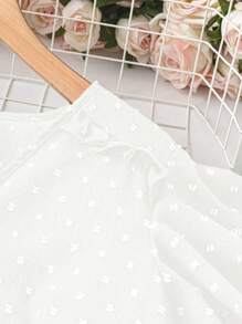 SHEIN LUNE Áo sơ mi tay ngắn cổ chữ V xếp nếp cỡ lớn cho nữ mùa hè - trắng - Xem 3