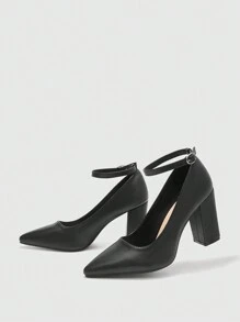 CUCCOO BIZCHIC Damen Mode schwarze Plateau Knöchelriemen Spitzschuh High Heels, geeignet für Pendeln, Party, Date, Festivals, Urlaub