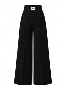 SHEIN Clasi Pantalon ample à jambe large de couleur unie et décontracté pour grandes tailles