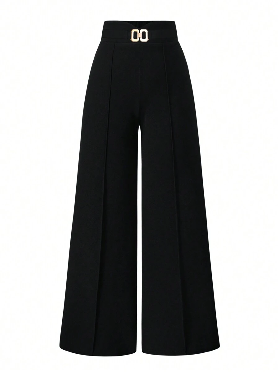 SHEIN Clasi Pantalon ample à jambe large de couleur unie et décontracté pour grandes tailles