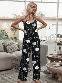 Breezaya Women's Casual Holiday Knit Print Jumpsuit Pants