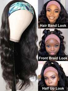 波浪头带假发 真人发 女士头带假发 巴西原生发 可戴可戴 无胶假发 真人发 头带假发 150% 密度