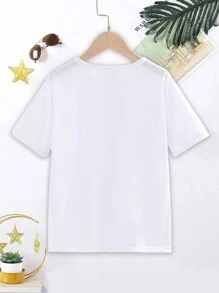 斋月男童休闲时尚创意节日星月形字母印花短袖 T 恤 - 白色 - 查看 2