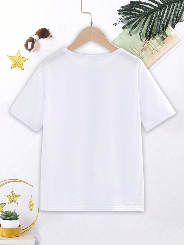 Kaos Lengan Pendek Kasual Modis untuk Anak Laki-Laki Usia Remaja dengan Motif Bintang dan Bulan, Motif Huruf, dan Desain Kreatif untuk Liburan. - Putih - View 2