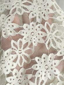 Chiquease Women 3/4 Sleeve Open Front Floral Jacquard Knit Cardigan - Apricot - View 4