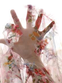 INAWLY Plus Size Summer Elegant Floral Print Mesh Mermaid Skirt