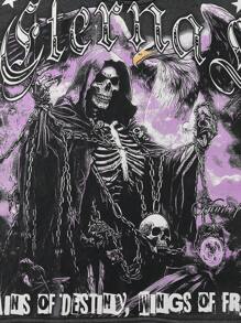 ROMWE MEN Street Life Men's Grunge Punk Distressed Skull Print Crop Fit Tank Top - Black - View 4