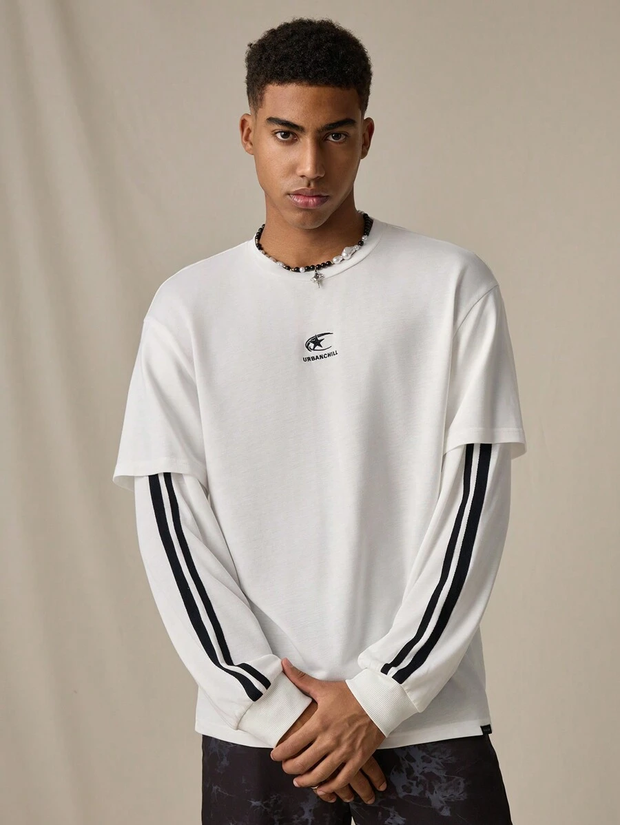 Manfinity VCAY Men's Knitted Fashion Casual Loose Long Sleeve T-Shirt, Suitable For Daily Wear - Black and White - View 1