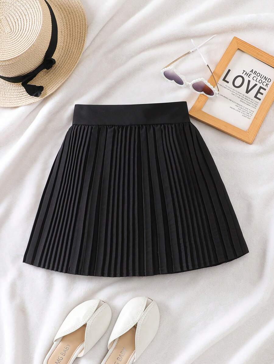 女孩休闲百搭褶皱迷你裙，适合上学、通勤、运动、度假、夏季、旅行