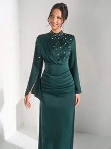 Coutiva Vestido de cena formal con adornos de strass en patchwork, vestido largo elegante y lujoso, vestido de invitada de boda para banquete, festival de música, primavera/verano, vestido de fiesta, vestido de noche, vestido largo