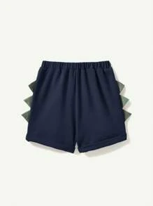 Cozy Pixies 2pcs/Set Baby Boy Cartoon Dinosaur Pattern 3D Horn Round Neck Short Sleeve Top And Shorts Clothes Set - Multicolor - View 3