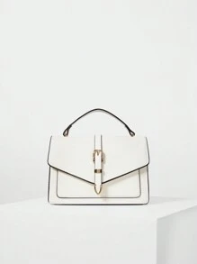 Lightweight, Business Casual Belt Decorated Flap Closure Handbag Crossbody Bag For Teen Girls Women College Students, Rookies & White-Collar Workers Perfect For Office, College, Work, Business, Commute, Outdoors, Travel, Outings, Business Casual Woman Bag Perfect For Office Business And Work, Bag For Women Elegant Winter Gifts - White - View 1
