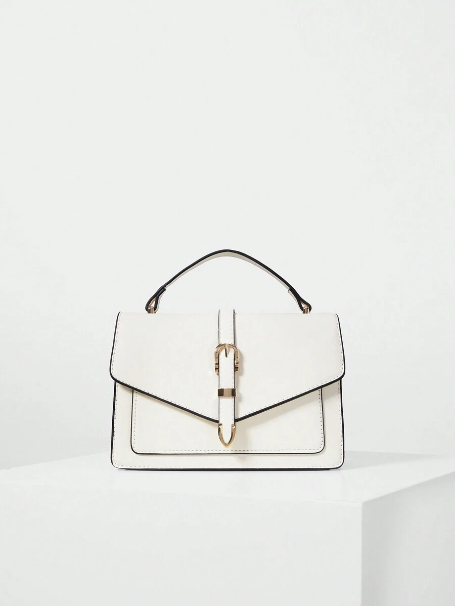 Lightweight, Business Casual Belt Decorated Flap Closure Handbag Crossbody Bag For Teen Girls Women College Students, Rookies & White-Collar Workers Perfect For Office, College, Work, Business, Commute, Outdoors, Travel, Outings, Business Casual Woman Bag Perfect For Office Business And Work, Bag For Women Elegant Winter Gifts - White - View 1