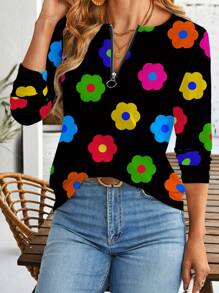 INAWLY 简约时尚休闲日常女式拉链 T 恤 - 彩色 - 查看 5