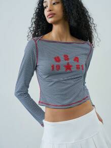 Easelle 女士纯色拼布长袖条纹休闲衬衫，日常穿着