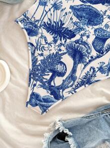 Soleia 女士休闲花卉印花紧身衣 - 藍白色 - 查看 6