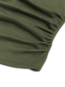 Hanevo Women's Fashionable Loose Fitting Round Neck Batwing Sleeve Side Ruched Long Sleeve T-Shirt - Army Green - View 3