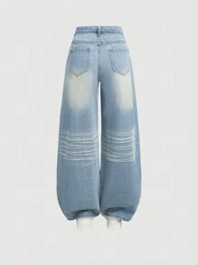 SHEIN Pantalones vaqueros holgados y anchos de estilo vintage Y2k, pantalones de mezclilla estilo Harajuku Kpop y streetwear, pantalones de corte retro de la década de 2000, para adolescentes y niñas, ropa de otoño y regreso a la escuela