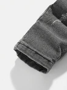 SHEIN Jeans negros de mezclilla elástica suave y cómoda con rotos y mostachos de gato para bebés niños, casuales y versátiles para ropa de otoño/invierno para interiores/exteriores