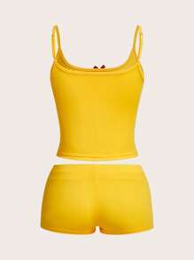 Muchica Women's Letter Print Cami Top And Booty Shorts Co-Ord Set, Sexy Style