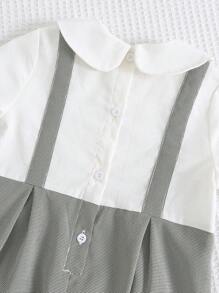 SHEIN Newborn Baby Boy Cute 2 In 1 Jumpsuit With Collar, Summer - Khaki - View 4