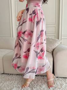 DAZY Floral Print A-Line Elegant Fashion Skirt For Women