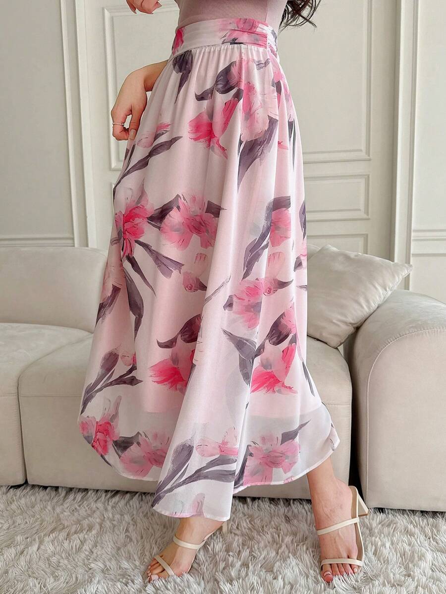 DAZY Floral Print A-Line Elegant Fashion Skirt For Women