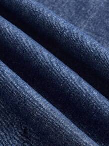 SHEIN MOD 大码牛仔夹克，休闲宽松系腰蝴蝶结装饰荷叶边，蓝色 - 深色水洗藍 - 查看 4