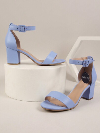 SHUZIA Women Wide Fit Minimalist Chunky Heeled Ankle Strap Sandals, Fashion Summer Heeled Sandals Holiday Vacay Vibe For Summer Shoes Spring Shoes Spring Break Easter Mother's Day Present
