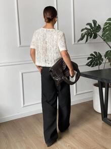Serisse Women's Casual Minimalist Mesh Textured Pattern Top For Everyday Wear Summer Outfits For Women Summer Tops  Shirts Women French Short Sleeve Shirt