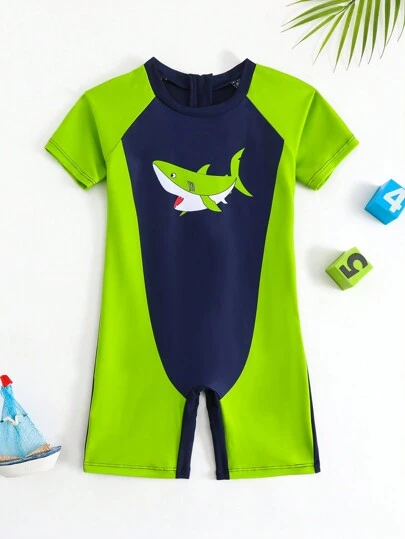 Young Boys' One-Piece Swimsuit With Graphic Print