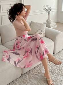 DAZY Floral Print A-Line Elegant Fashion Skirt For Women