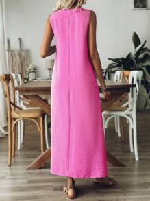 Breezaya Women's Casual Pink Maxi Dress: Sleeveless V-Neck Summer Sundress Women Elegant Dresses Summer Dresses For Women Women Long Dresses - Hot Pink - View 2