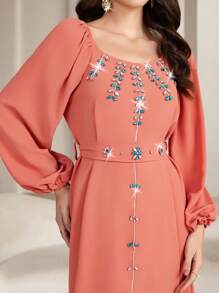 Al Najma Vestido midi elegante para mujer con hombros descubiertos, adorno de perlas falsas y detalles brillantes, para uso diario