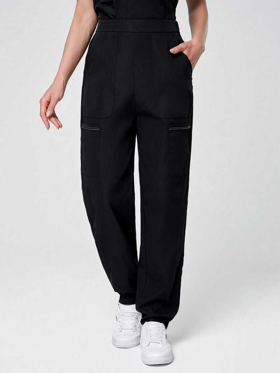Scrubzie Wrinkle-Resistant Multi-Pocket Women's Nursing Scrub Pants - Black - View 1