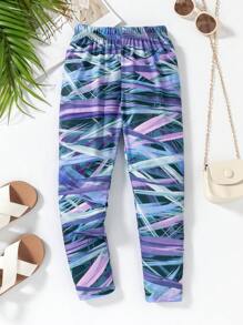 Mallas elásticas y cómodas con estampado creativo para niñas, pantalones pitillo casuales adecuados para deportes al aire libre, , footing