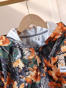 SHEIN 青少年男孩休闲树枝迷彩印花连帽短袖衬衫 - 彩色 - 查看 3