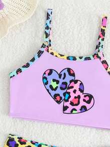 Young Girl 2pcs Ombre Leopard Print Swimwear Set (Set Print) - Multicolor - View 4