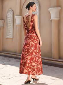 GENKIRA 女式露背花卉印花连衣裙，适合度假波西米亚风时尚风格全身印花，适合夏季春秋季 - 彩色 - 查看 2