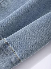 DAZY 女式不对称下摆破洞牛仔紧身裙，荷叶边，返校服牛仔裙 - 中等水洗藍 - 查看 9