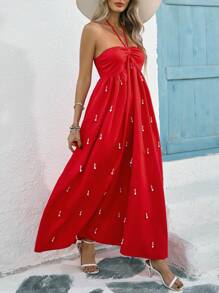 Breezaya Vestido midi de línea A elegante para mujer, estilo de vacaciones - Verde - Ver 3