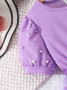 Vestido floral 3D con manga de perla y cinturón para niñas preadolescentes, elegante para el verano - Morado - Ver 8