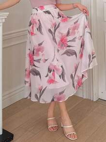 DAZY Floral Print A-Line Elegant Fashion Skirt For Women