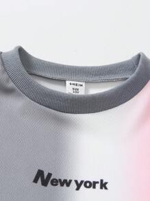 SHEIN 1 pieza Camiseta de cuello redondo de manga corta con degradado para niños, camiseta gráfica con logotipo de streetwear de corte oversize, adecuada para uso casual, caminar, skate, escuela, verano - Multicolor - Ver 6